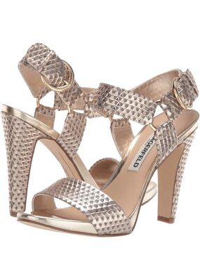 Karl Lagerfeld Metallic Gold Textured Ankle Strap Sandals